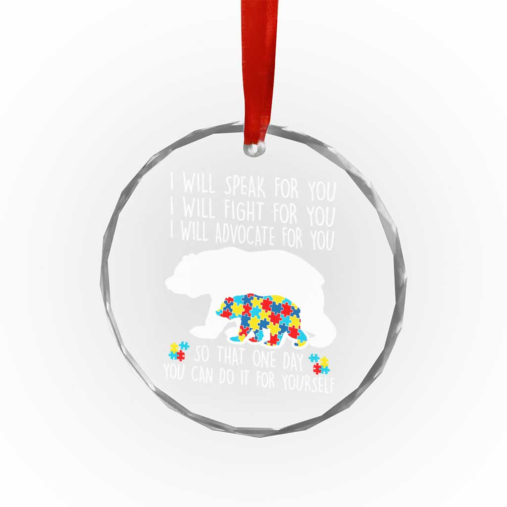 Autism Mama Bear Crystal Glass Ornament I Will Speak Fight Advocate For You - Wonder Print Shop