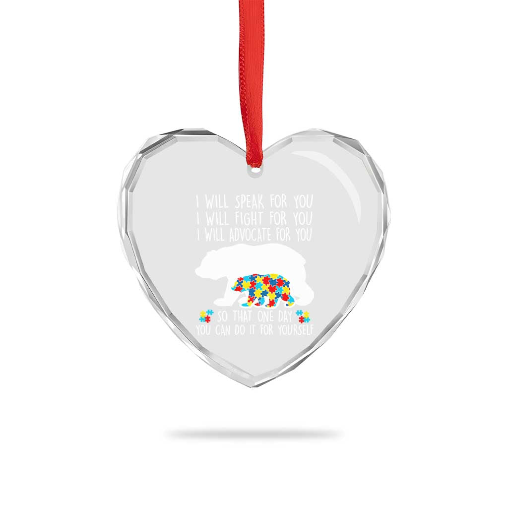 Autism Mama Bear Heart Crystal Glass Ornament I Will Speak Fight Advocate For You - Wonder Print Shop