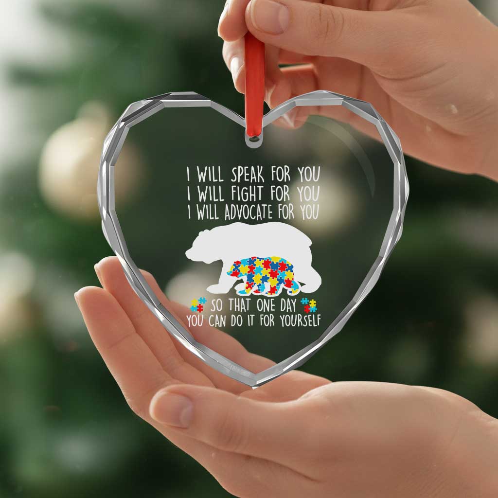 Autism Mama Bear Heart Crystal Glass Ornament I Will Speak Fight Advocate For You - Wonder Print Shop
