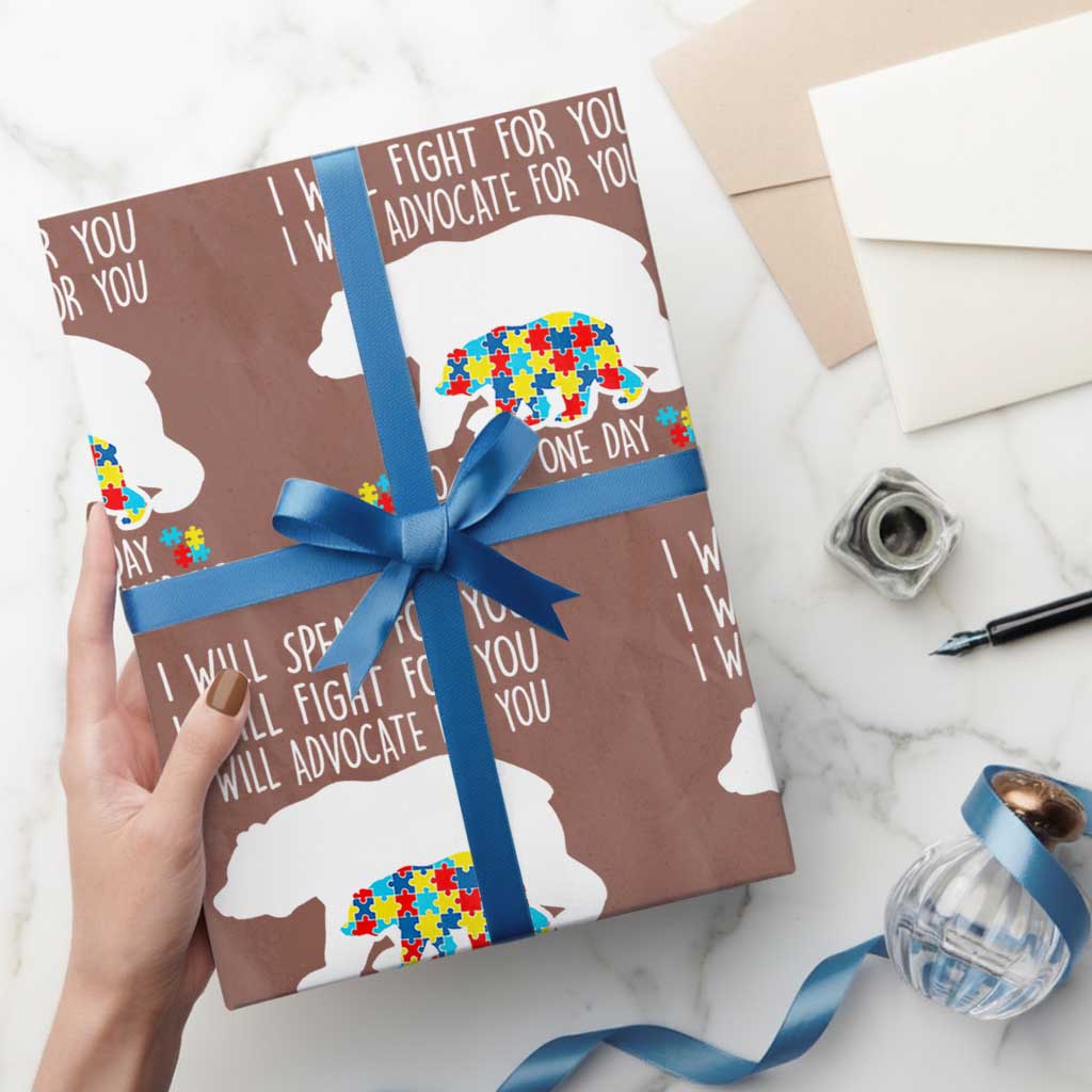 Autism Mama Bear Wrapping Paper Roll I Will Speak Fight Advocate For You - Wonder Print Shop