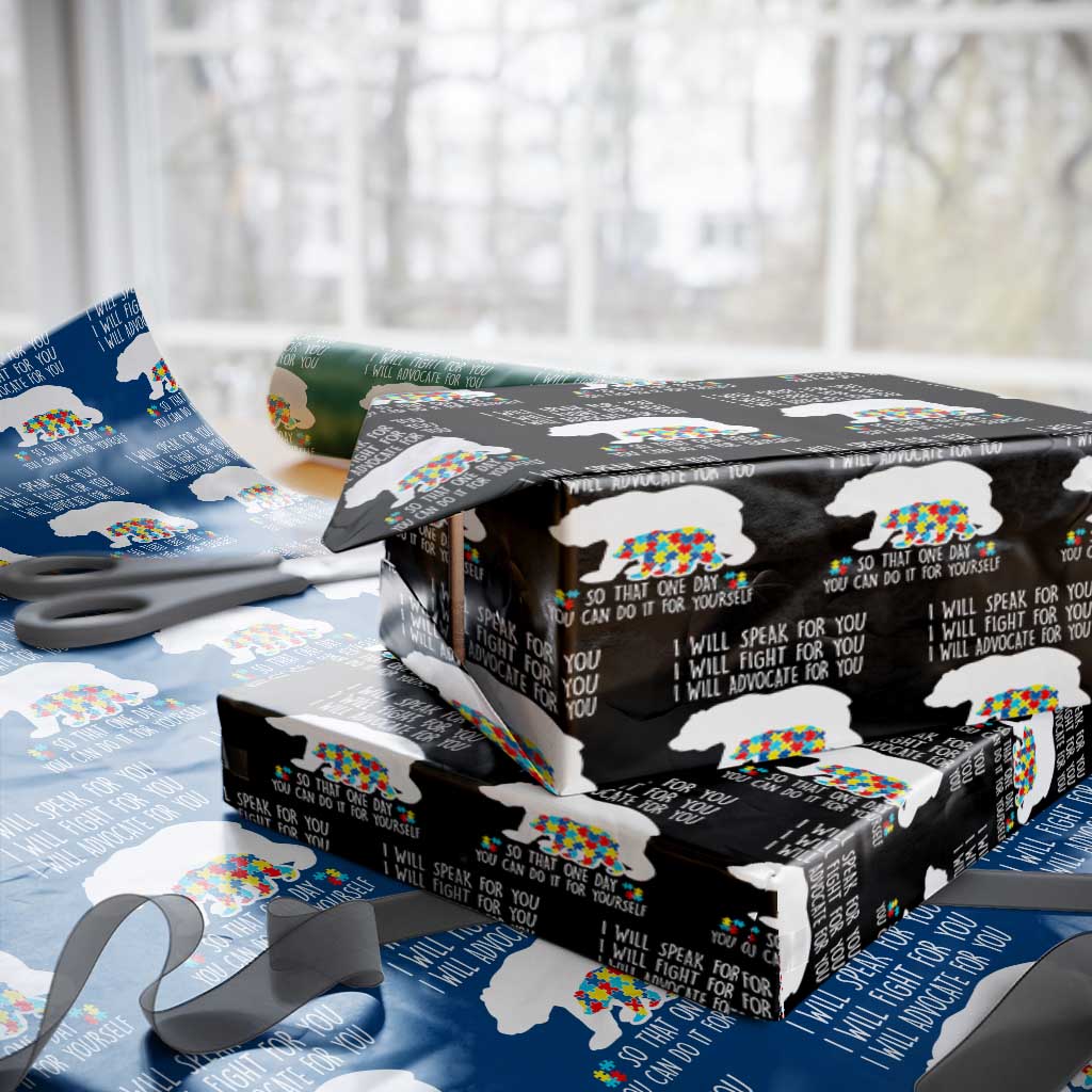 Autism Mama Bear Wrapping Paper Roll I Will Speak Fight Advocate For You - Wonder Print Shop