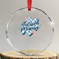 Autism Mama Coquette Puzzle Piece Pink Bow Crystal Glass Ornament