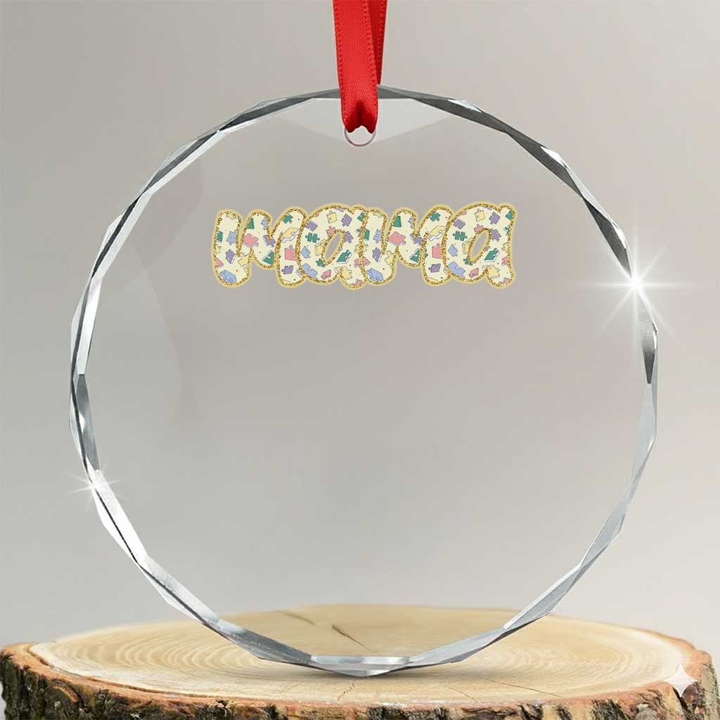 Autism Mama Crystal Glass Ornament Autism Awareness Mental Health Puzzle Glitter Print