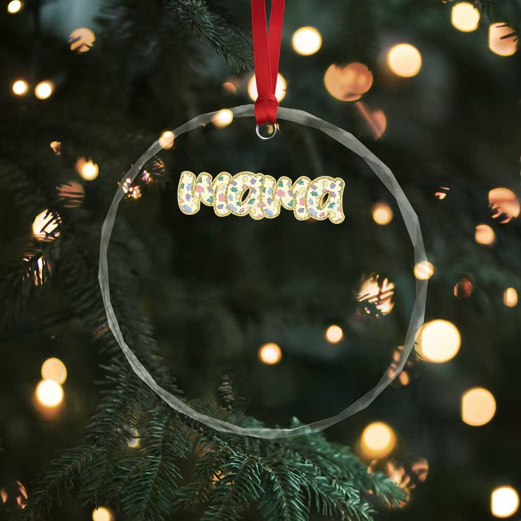Autism Mama Crystal Glass Ornament Autism Awareness Mental Health Puzzle Glitter Print