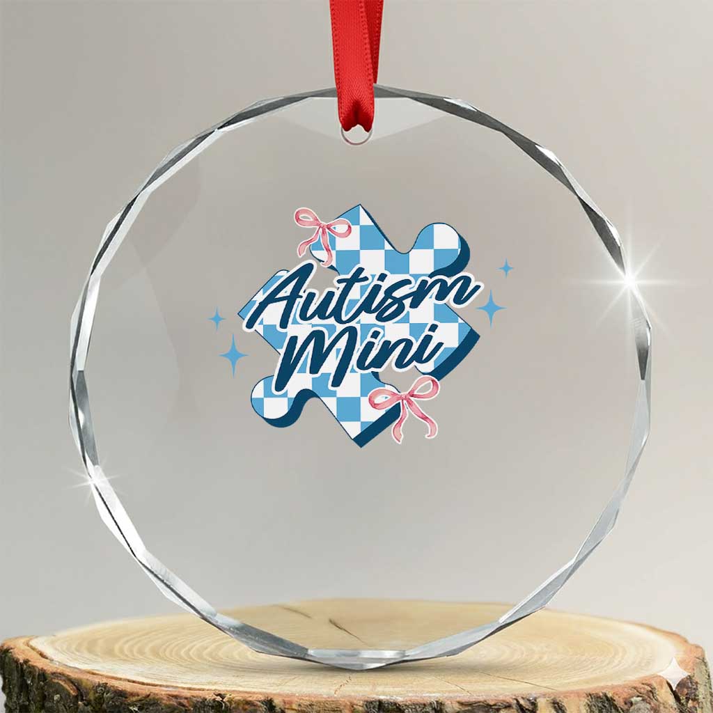 Autism Mini Coquette Puzzle Piece Pink Bow Crystal Glass Ornament