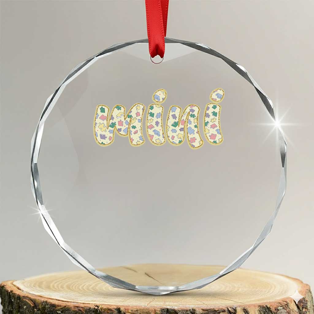 Autism Mini Crystal Glass Ornament Autism Awareness Mental Health Puzzle Glitter Print