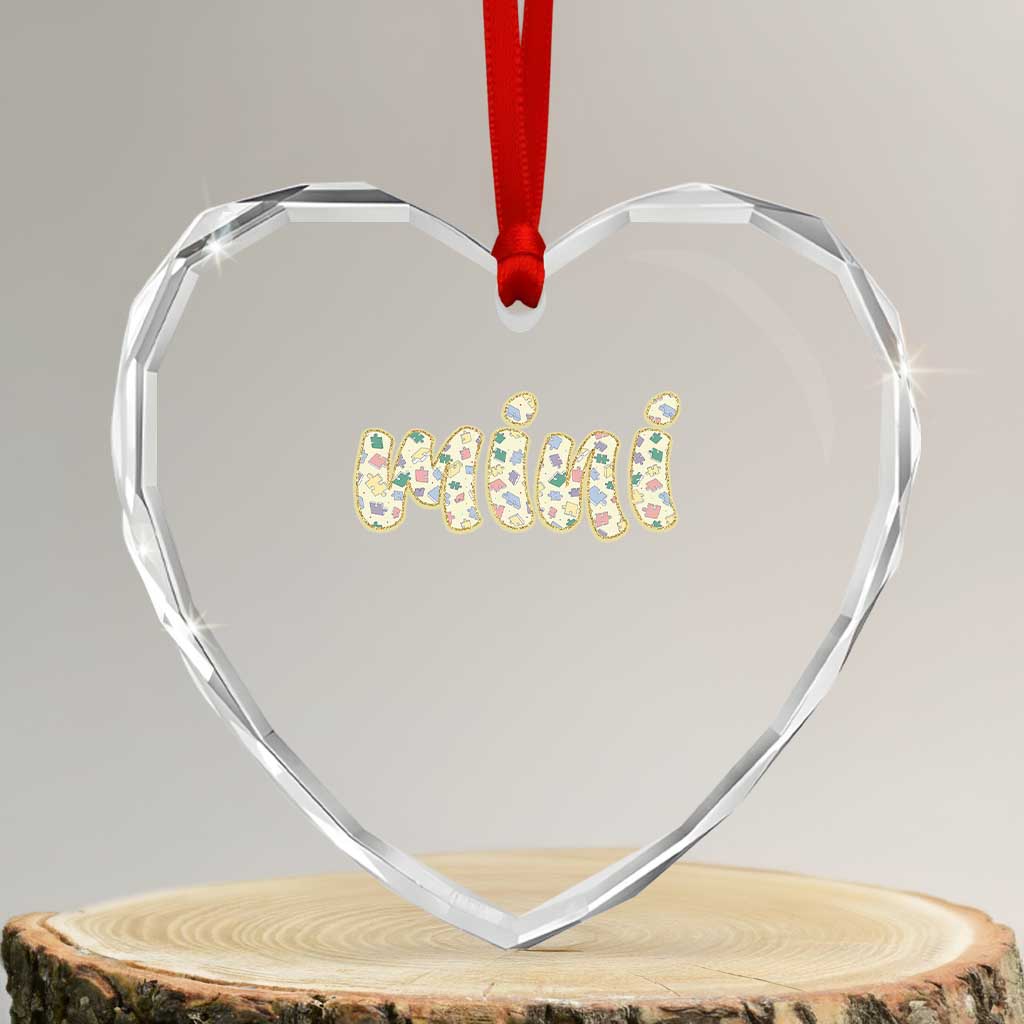 Autism Mini Heart Crystal Glass Ornament Autism Awareness Mental Health Puzzle Glitter Print
