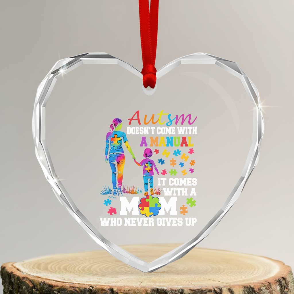 Autism Mom Heart Crystal Glass Ornament Who Never Gives Up Family Support Autistic - Wonder Print Shop