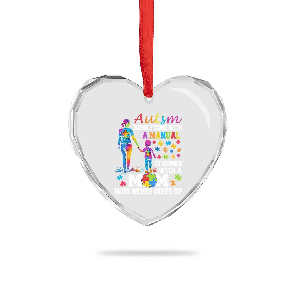 Autism Mom Heart Crystal Glass Ornament Who Never Gives Up Family Support Autistic - Wonder Print Shop