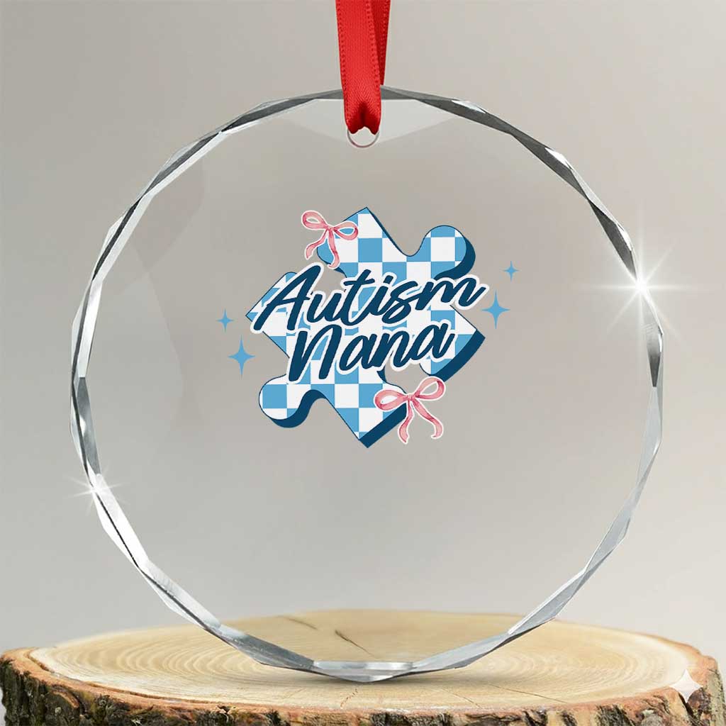 Autism Nana Coquette Puzzle Piece Pink Bow Crystal Glass Ornament