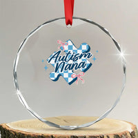 Autism Nana Coquette Puzzle Piece Pink Bow Crystal Glass Ornament