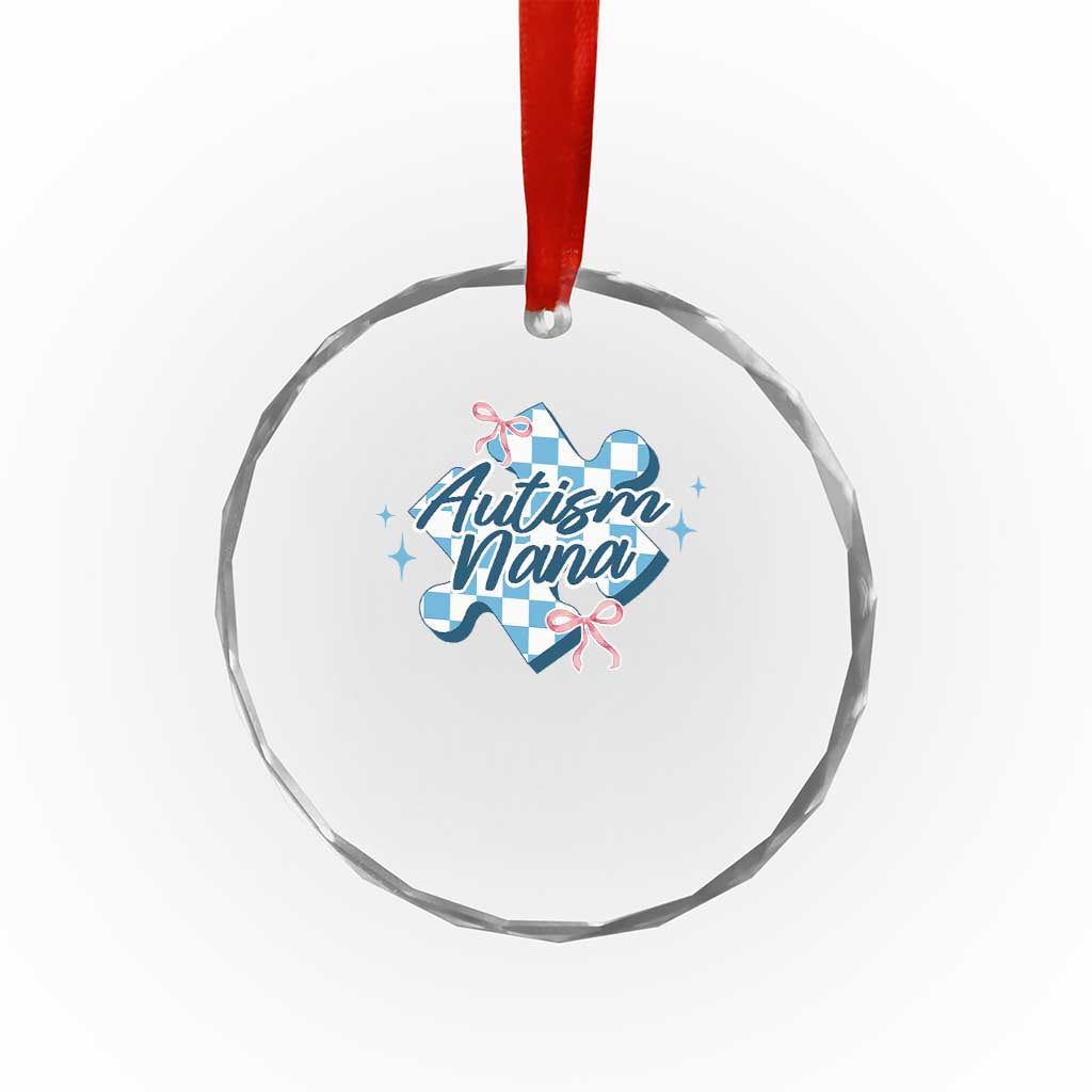 Autism Nana Coquette Puzzle Piece Pink Bow Crystal Glass Ornament