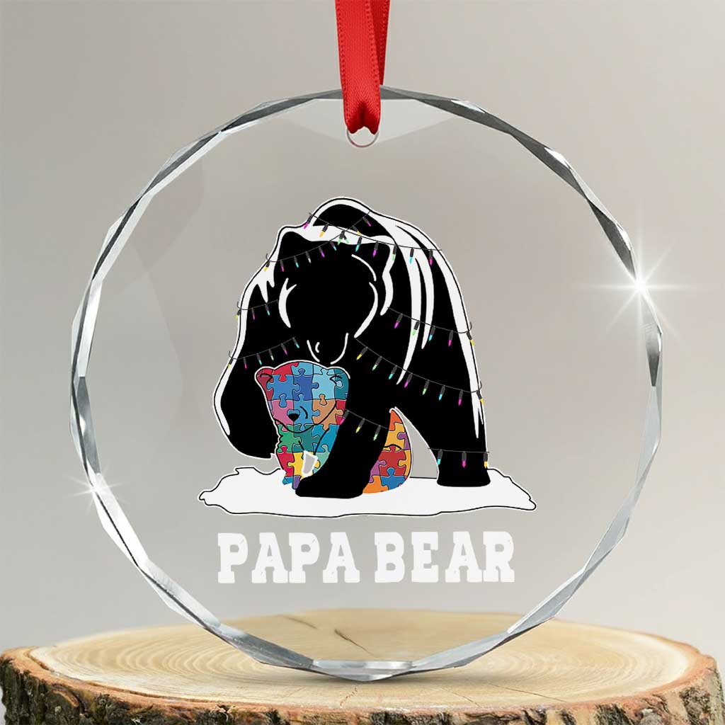 Autism Papa Bear Crystal Glass Ornament Support Autistic Matching Family Dad - Wonder Print Shop