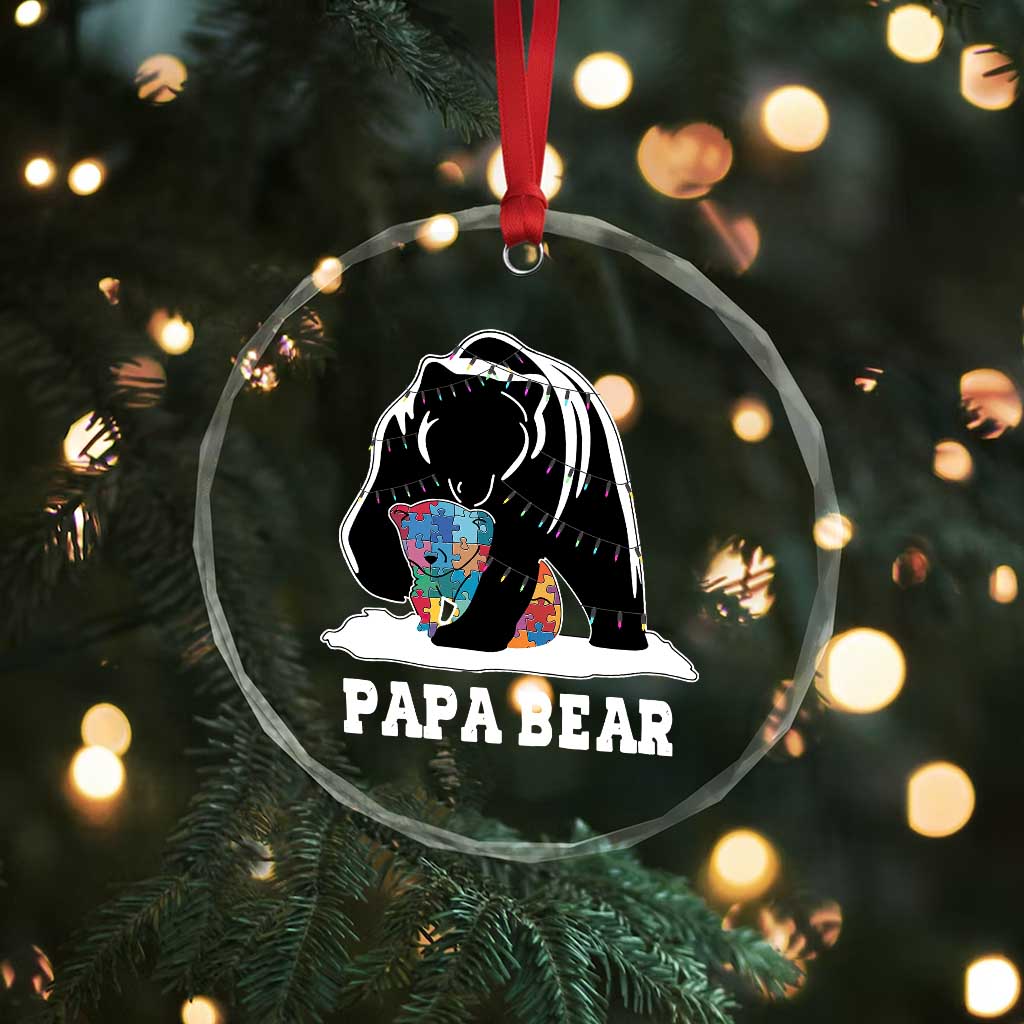 Autism Papa Bear Crystal Glass Ornament Support Autistic Matching Family Dad - Wonder Print Shop