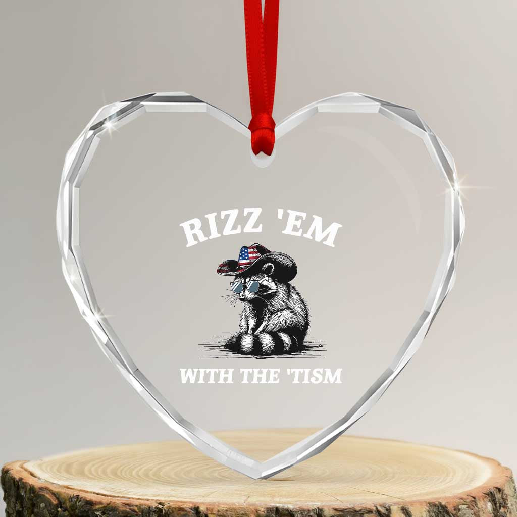 Autism Racoon Cowboy Heart Crystal Glass Ornament Rizz Em With The Tism - Wonder Print Shop