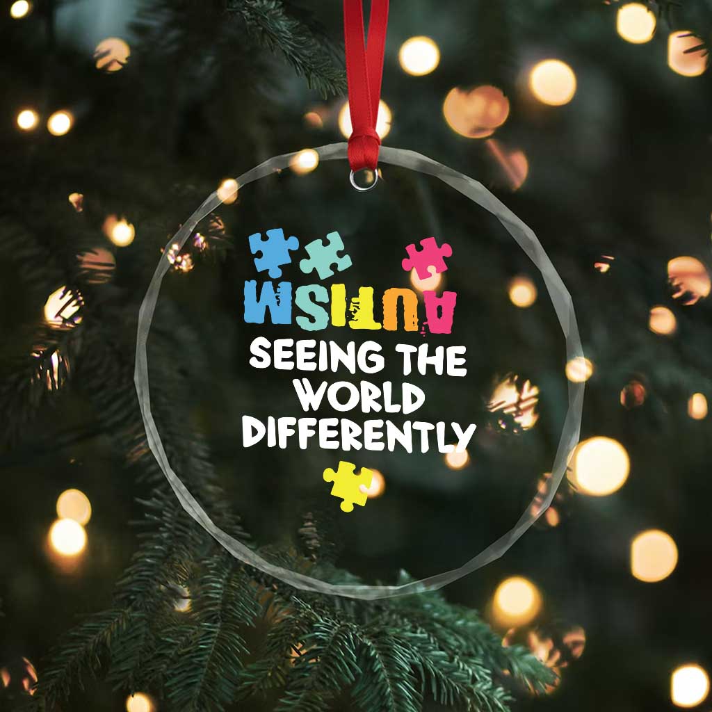 Autism Seeing The World Differently Crystal Glass Ornament Autistic Autism Awareness Puzzle
