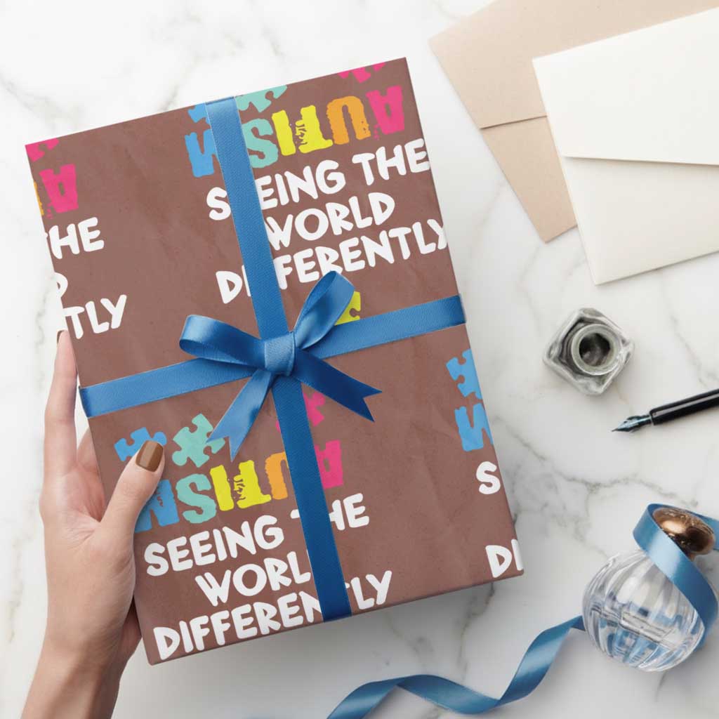 Autism Seeing The World Differently Wrapping Paper Roll Autistic Autism Awareness Puzzle