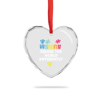 Autism Seeing The World Differently Heart Crystal Glass Ornament Autistic Autism Awareness Puzzle