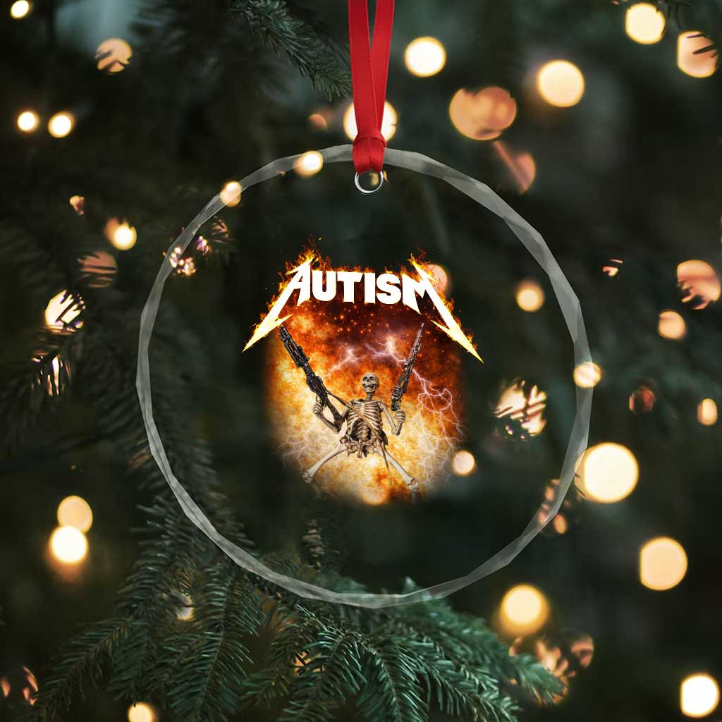 Autism Skeleton Funny Meme Crystal Glass Ornament Fire Burning Flames