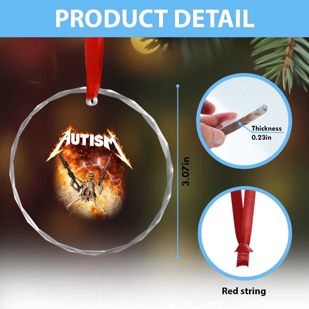 Autism Skeleton Funny Meme Crystal Glass Ornament Fire Burning Flames