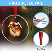 Autism Skeleton Funny Meme Crystal Glass Ornament Fire Burning Flames