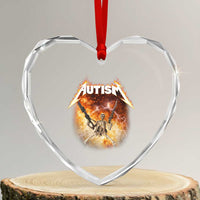Autism Skeleton Funny Meme Heart Crystal Glass Ornament Fire Burning Flames
