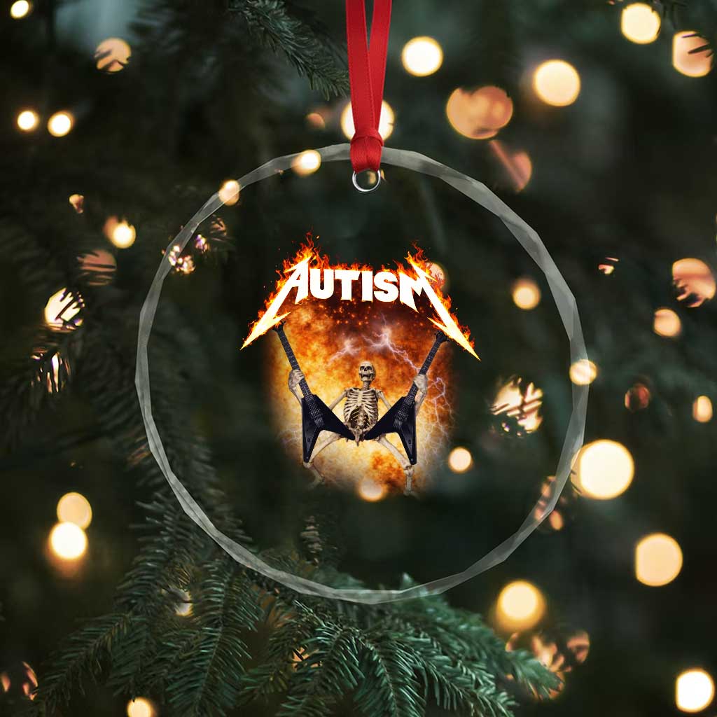 Autism Skeleton Rocker Crystal Glass Ornament Hardcore Rock Style Artwork