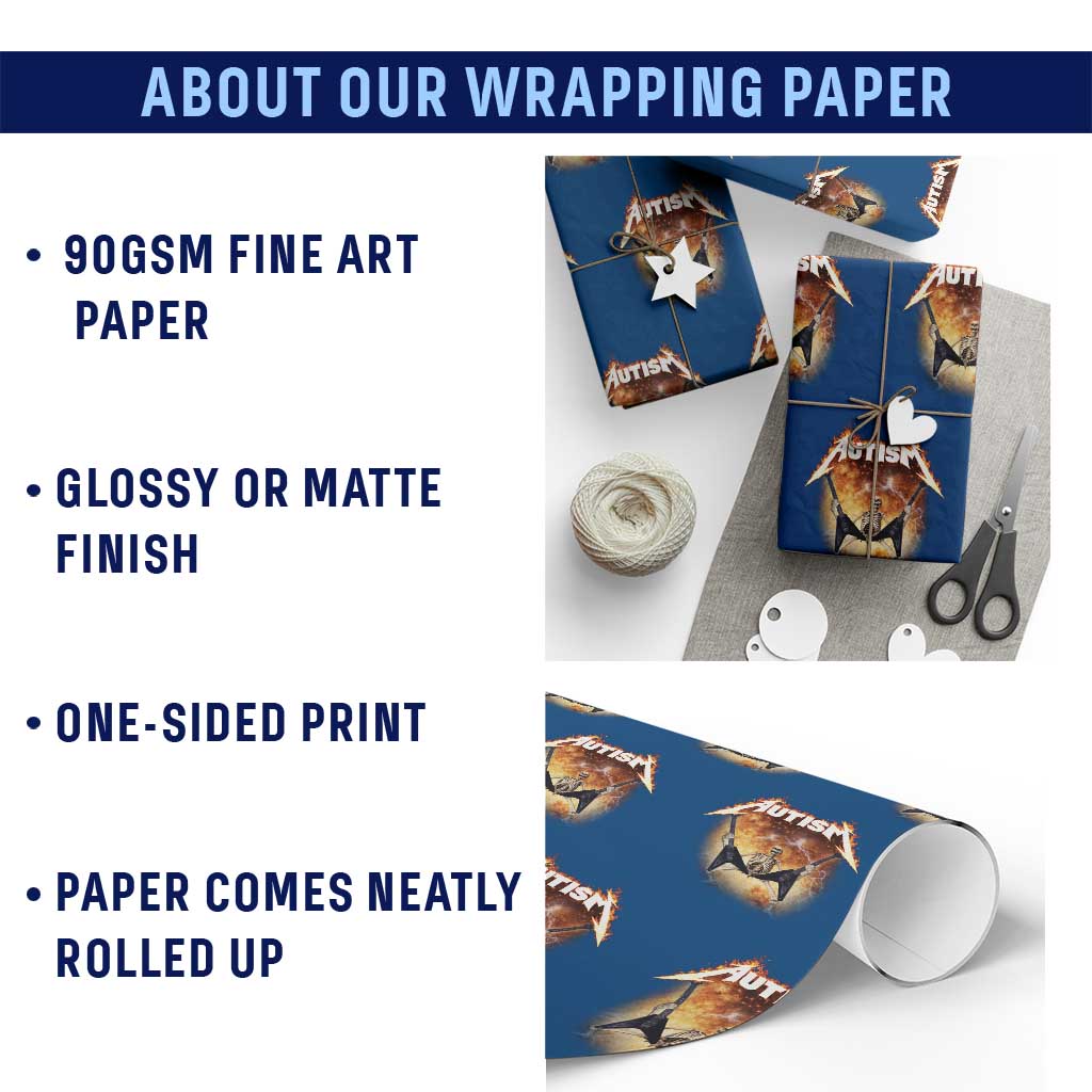 Autism Skeleton Rocker Wrapping Paper Roll Hardcore Rock Style Artwork