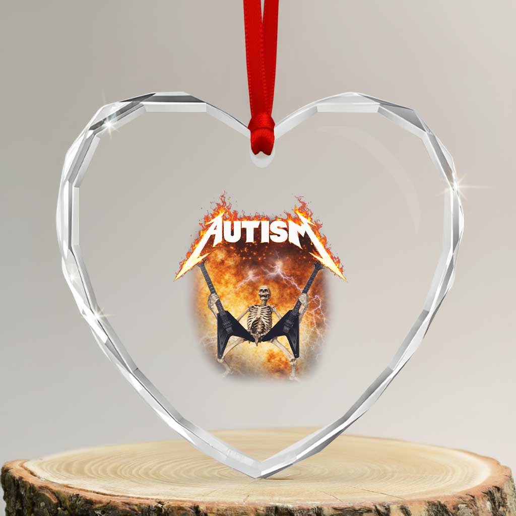 Autism Skeleton Rocker Heart Crystal Glass Ornament Hardcore Rock Style Artwork