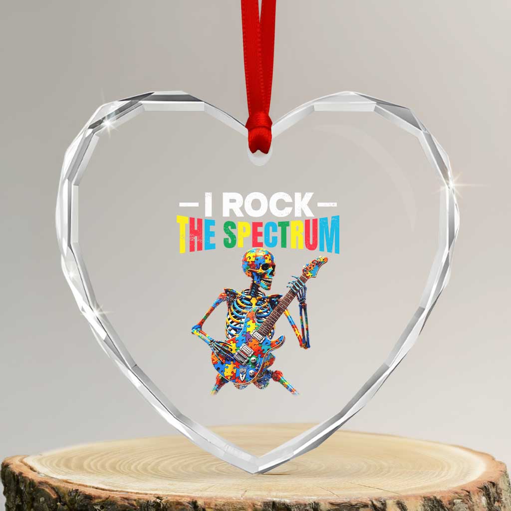 Autism Skeleton Rocker Heart Crystal Glass Ornament I Rock The Spectrum Autism Awareness