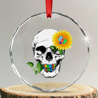 Autism Skull Sunflower Crystal Glass Ornament Support Autistic Puzzle Pieces Heart - Wonder Print Shop