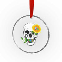 Autism Skull Sunflower Crystal Glass Ornament Support Autistic Puzzle Pieces Heart - Wonder Print Shop