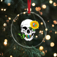 Autism Skull Sunflower Crystal Glass Ornament Support Autistic Puzzle Pieces Heart - Wonder Print Shop