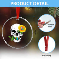 Autism Skull Sunflower Crystal Glass Ornament Support Autistic Puzzle Pieces Heart - Wonder Print Shop