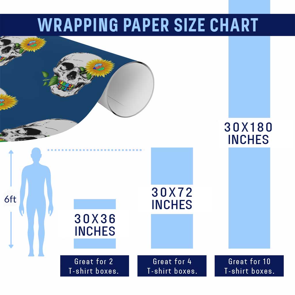 Autism Skull Sunflower Wrapping Paper Roll Support Autistic Puzzle Pieces Heart - Wonder Print Shop