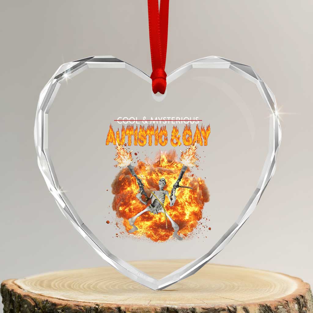 Autistic And Gay Skeleton Explosion Heart Crystal Glass Ornament - Wonder Print Shop