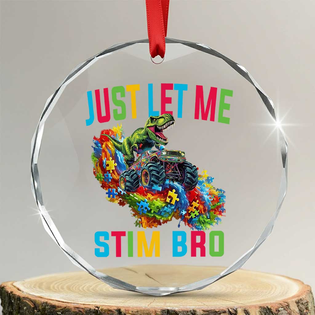 Autistic Dino Rex Driving Monster Truck Crystal Glass Ornament Autism Is My Superpower - Wonder Print Shop