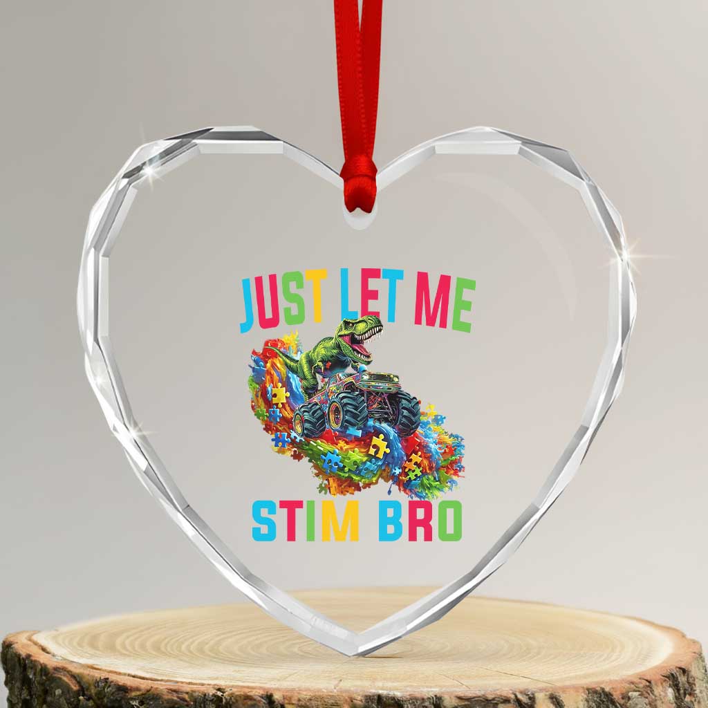 Autistic Dino Rex Driving Monster Truck Heart Crystal Glass Ornament Autism Is My Superpower - Wonder Print Shop