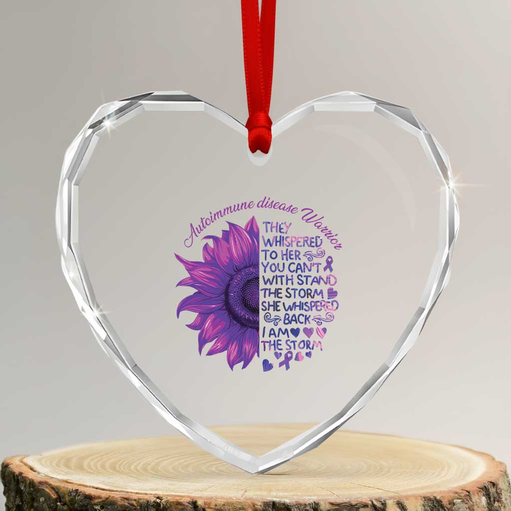 Autoimmune Disease Awereness Heart Crystal Glass Ornament I Am The Storm Purple Ribbon