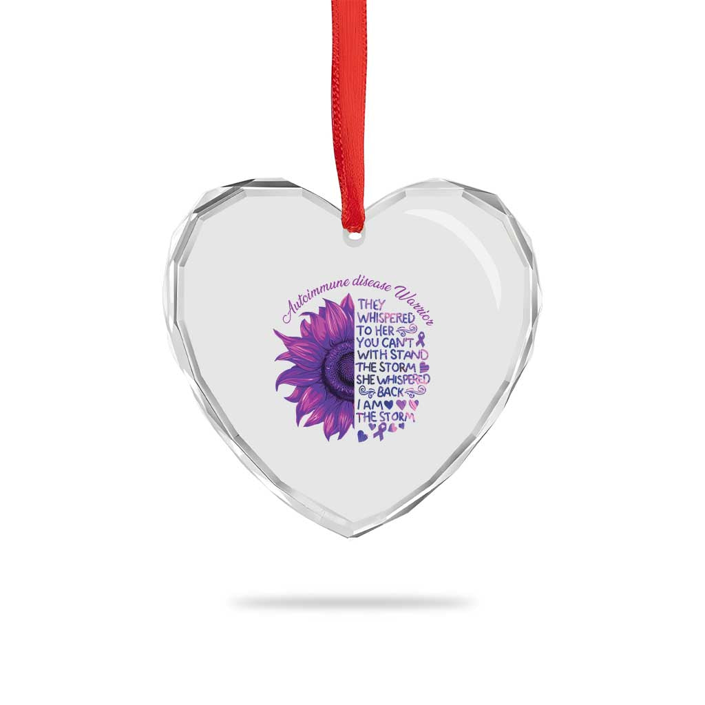 Autoimmune Disease Awereness Heart Crystal Glass Ornament I Am The Storm Purple Ribbon