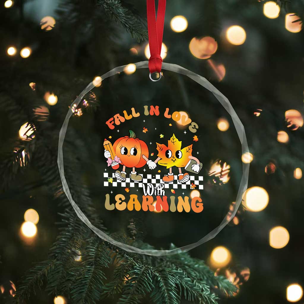 Autumn Teacher Crystal Glass Ornament Retro Fall In Love With Learning Thanksgiving Pumpkin TS10