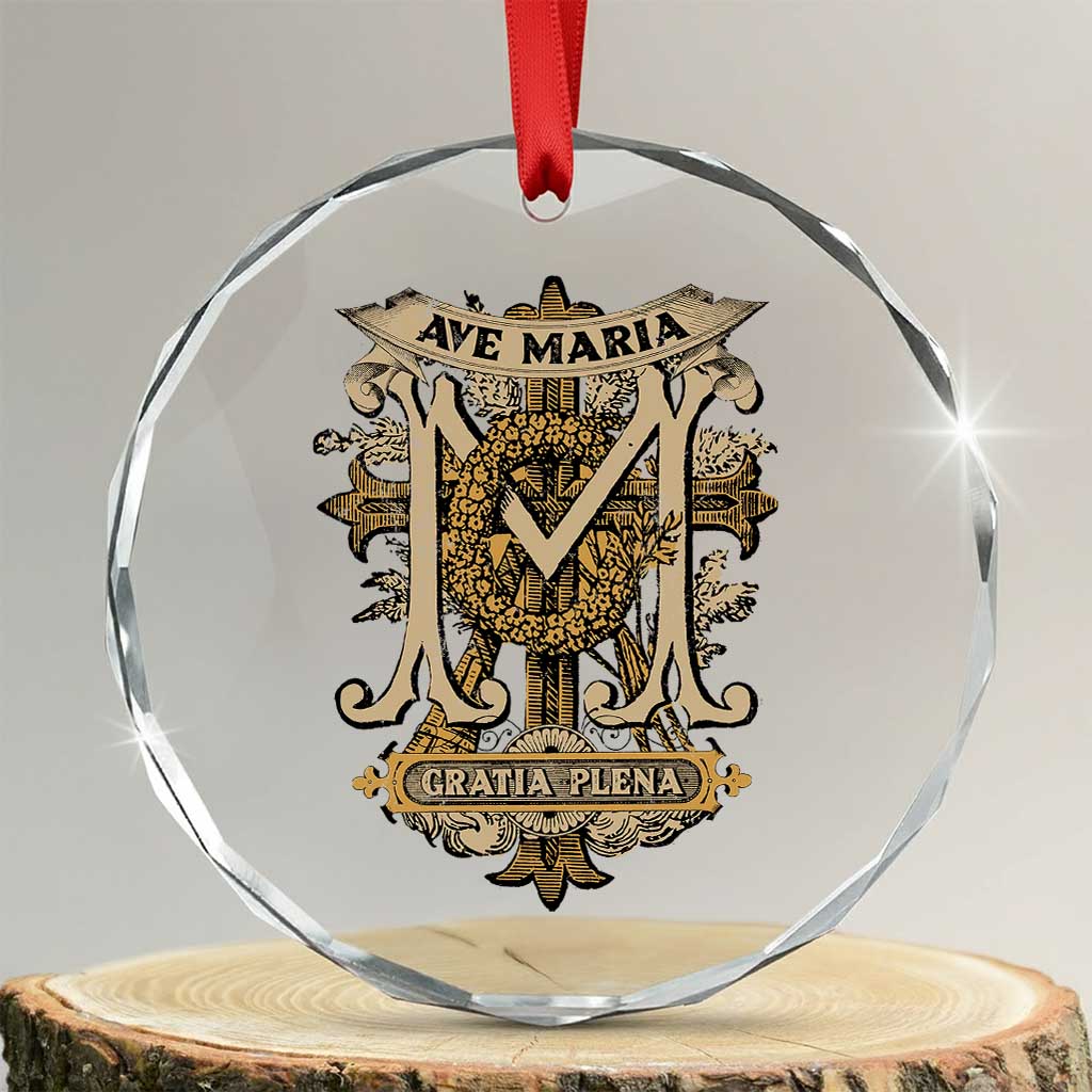 Ave Maria Crystal Glass Ornament Gratia Plena Blessed Mother Mary Hail TS09