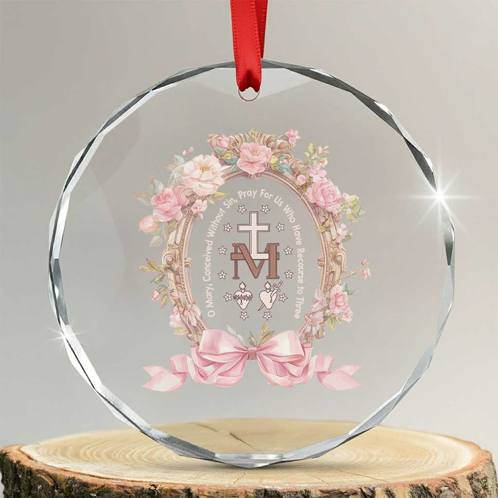 Ave Maria Crystal Glass Ornament Miraculous Medal Blessed Mother Mary Hail TS09