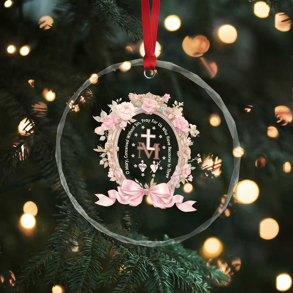 Ave Maria Crystal Glass Ornament Miraculous Medal Blessed Mother Mary Hail TS09