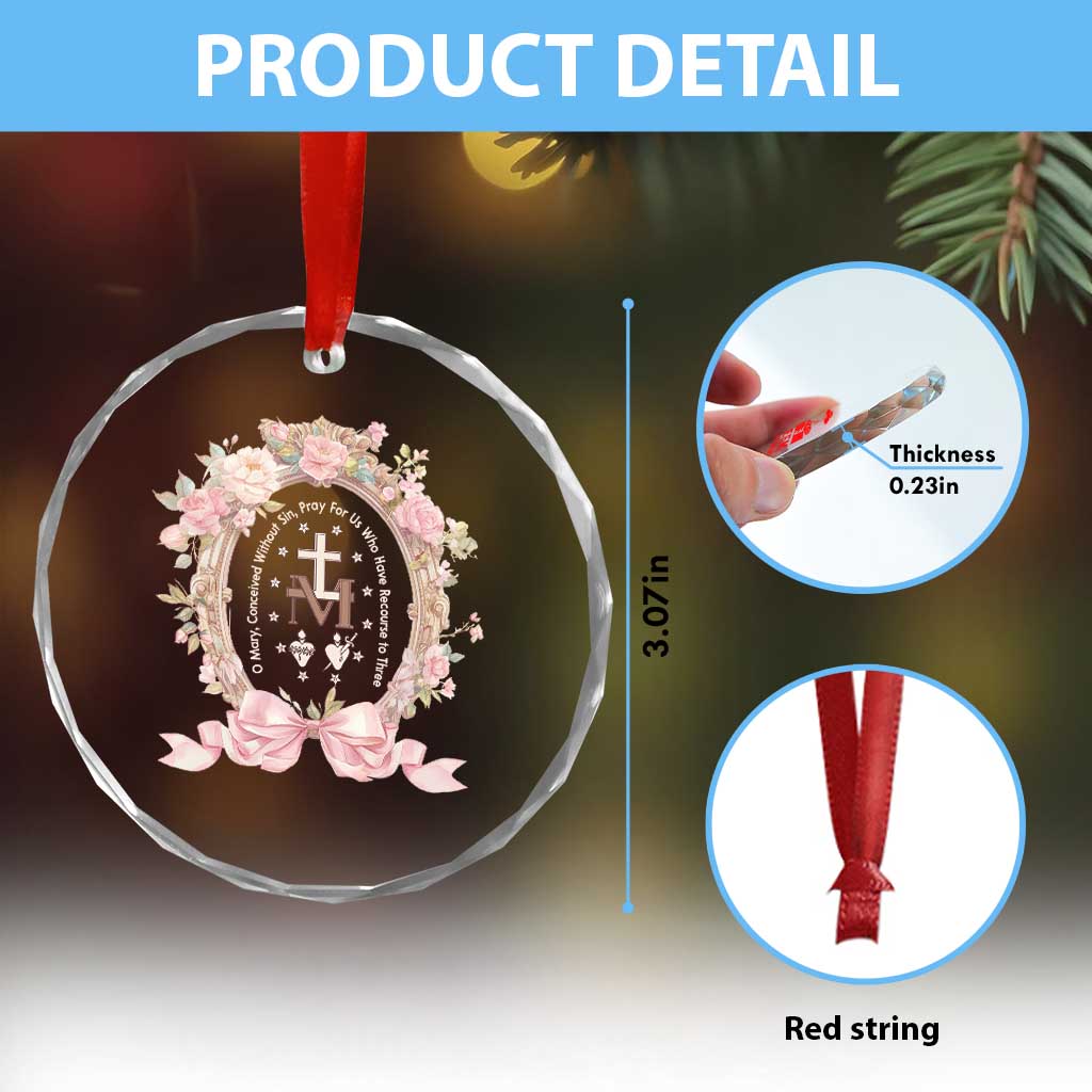 Ave Maria Crystal Glass Ornament Miraculous Medal Blessed Mother Mary Hail TS09