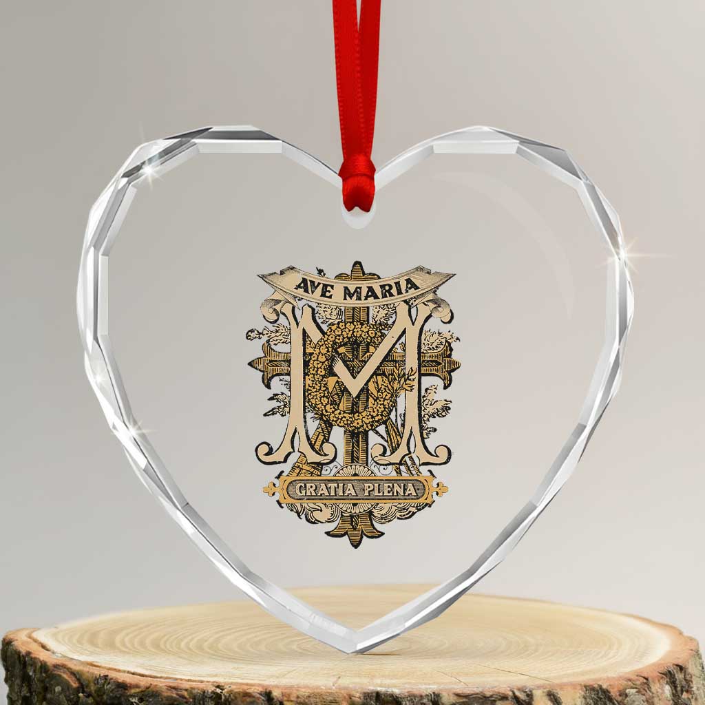 Ave Maria Heart Crystal Glass Ornament Gratia Plena Blessed Mother Mary Hail - Wonder Print Shop