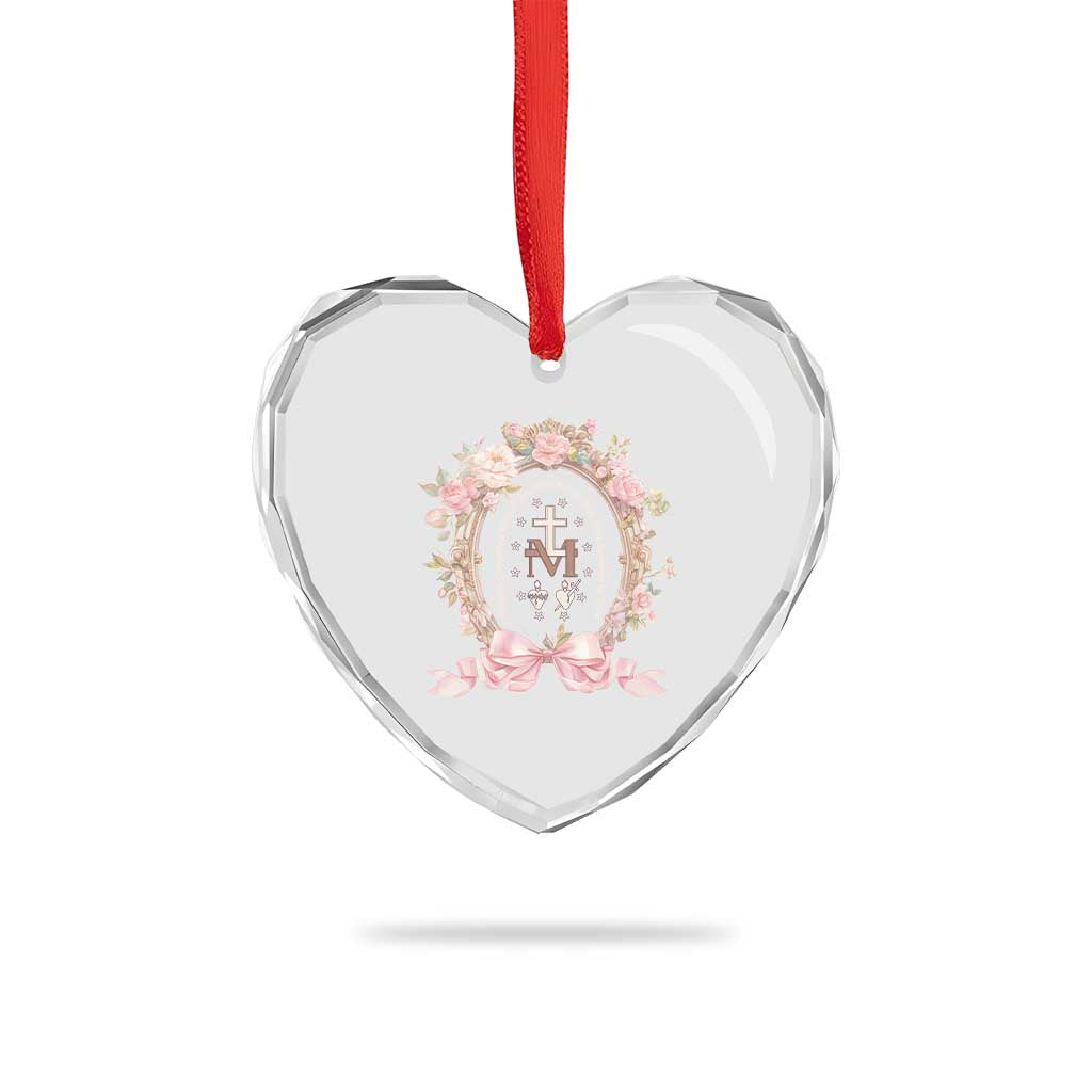 Ave Maria Heart Crystal Glass Ornament Miraculous Medal Blessed Mother Mary Hail - Wonder Print Shop