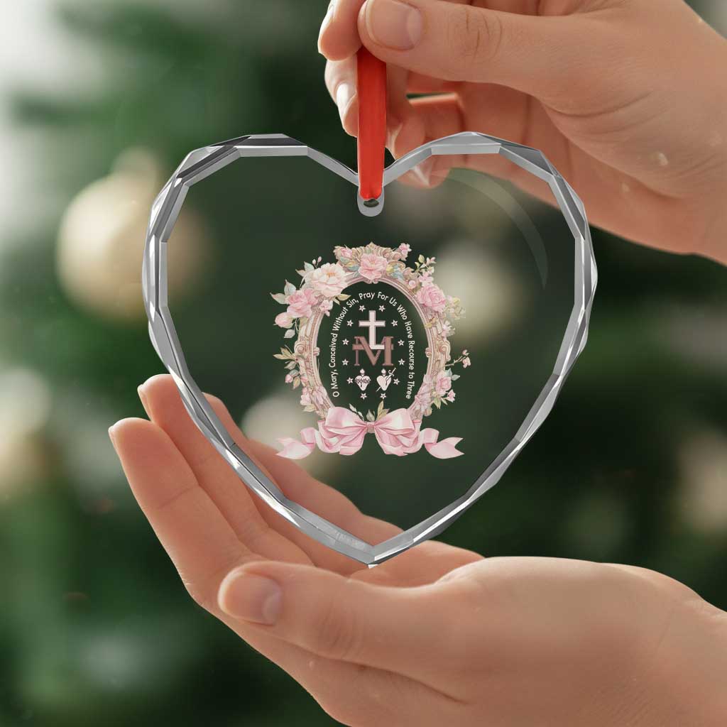 Ave Maria Heart Crystal Glass Ornament Miraculous Medal Blessed Mother Mary Hail - Wonder Print Shop