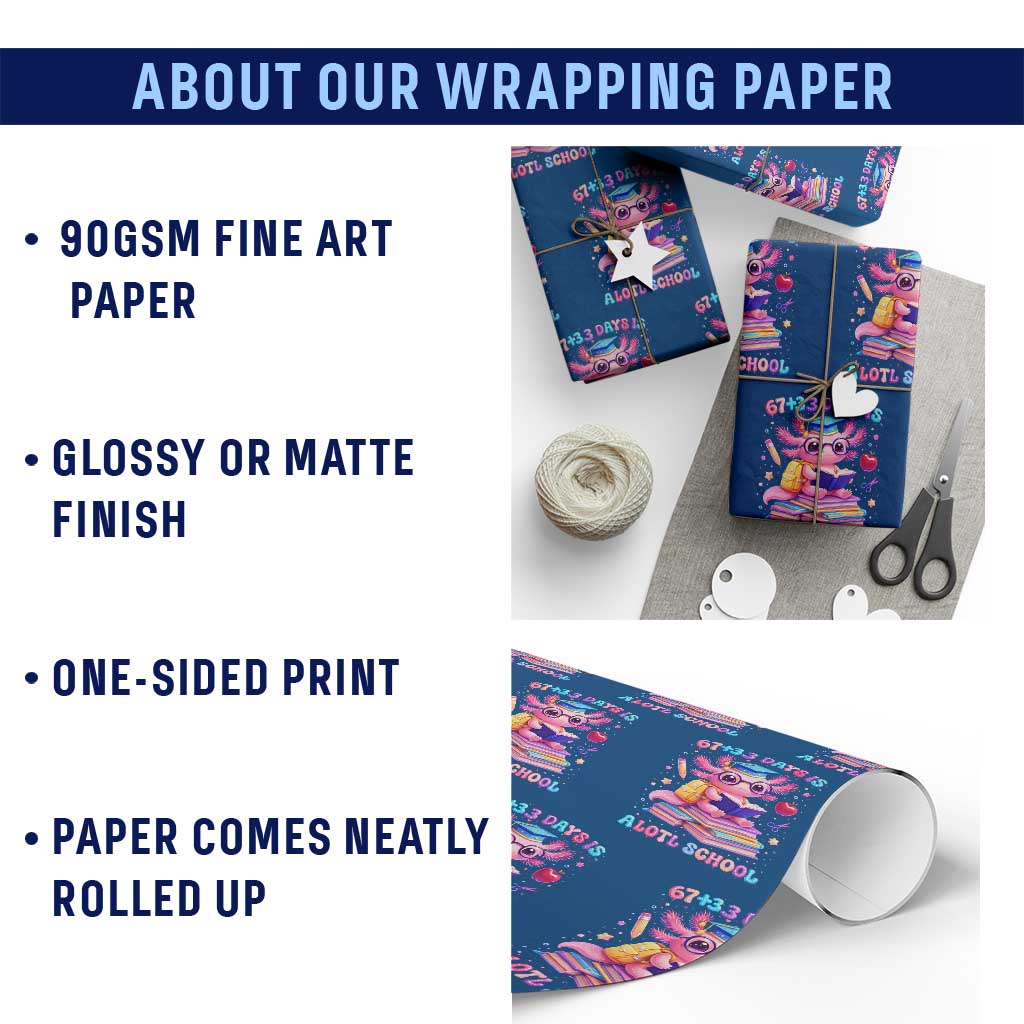Axolotl 100 Days Of School Wrapping Paper Roll 100 Days Is Alotl School 67 33 Six Seven Meme