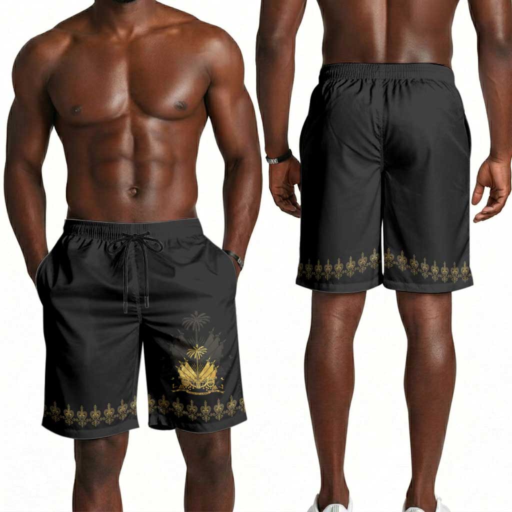 Ayiti 222nd Independence Day Anniversary Shorts for Men Haiti Gold VeVe Pattern - Wonder Print Shop